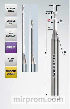 Микрофреза концевая 0,95х2,5х40х3 Z=2 арт. 30620900950250 EVOLUTION